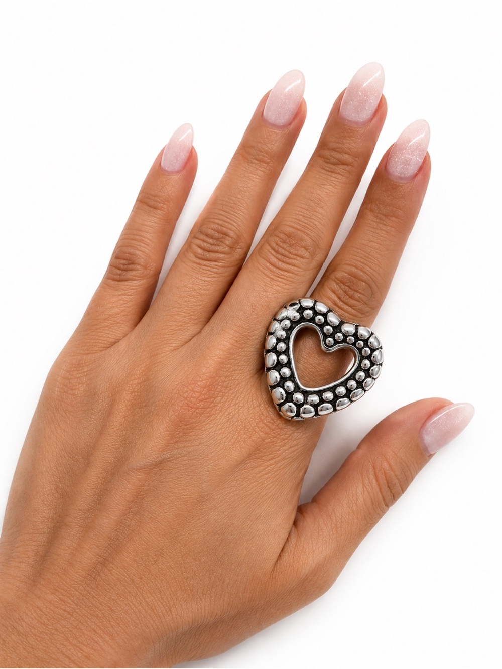 925 Sterling Silver Bold Heart Statement Ring - Silver